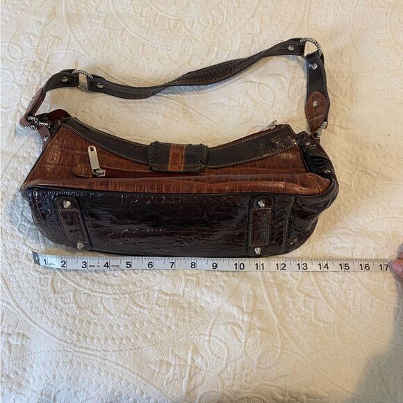 Y2K Brown Faux Alligator Embellished Shoulder Saddle Bag - Picture 7 of 13